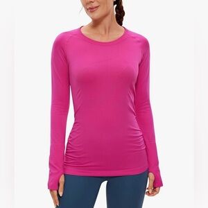 CRZ YOGA Women's Seamless Athletic Long Sleeves Sports Workout Top